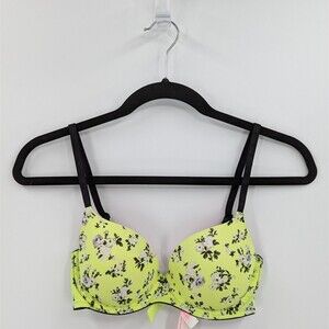 Victoria's Secret PINK Bra Women's 32C Yellow White Floral Lightly Lined